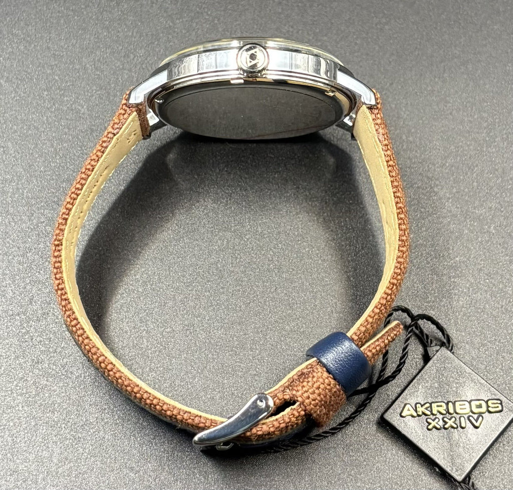 Mens Akribos XXIV AK1025BRBU Quartz Day Classic Leather Strap 41mm FREE SHIPPING