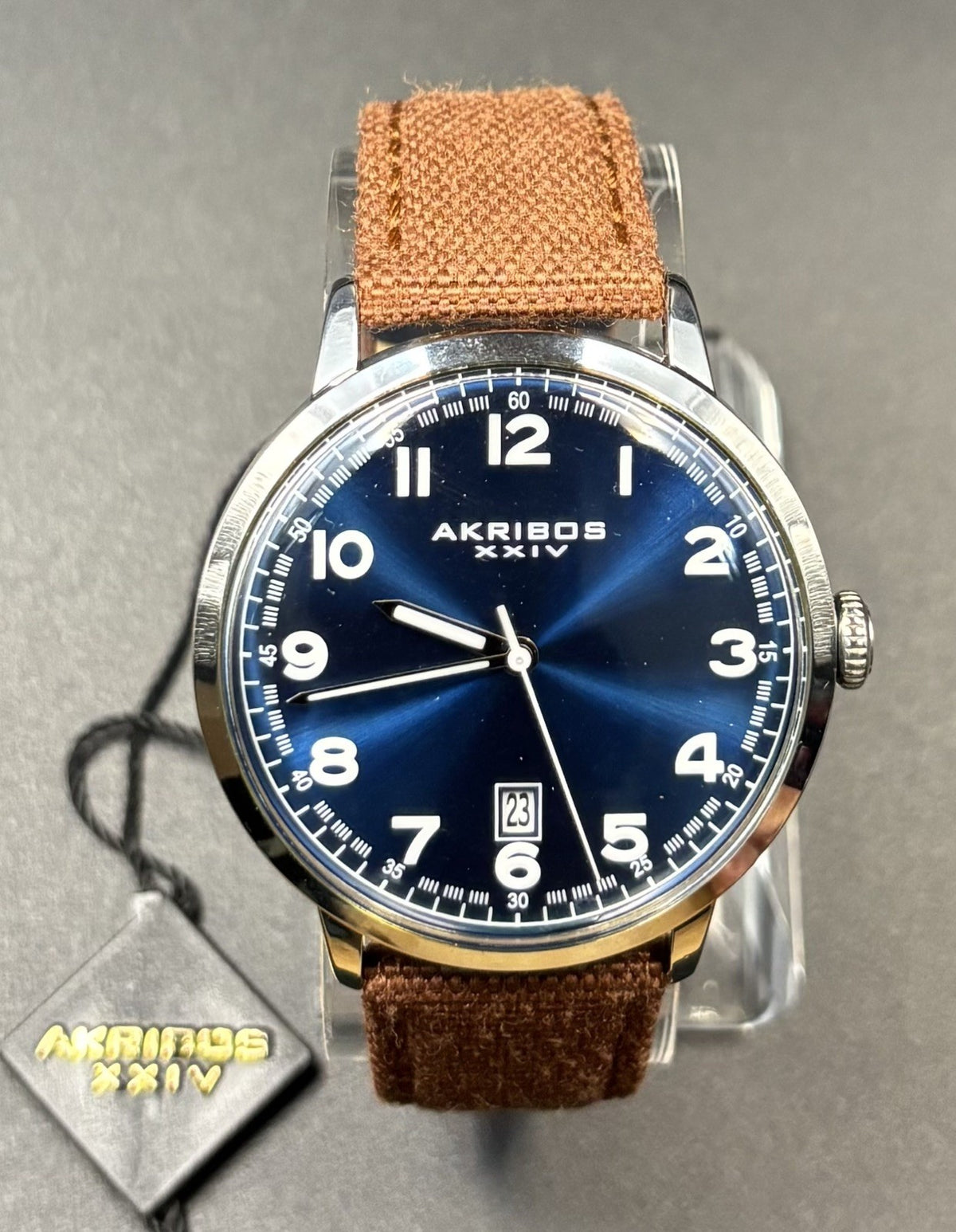 Mens Akribos XXIV AK1025BRBU Quartz Day Classic Leather Strap 41mm FREE SHIPPING