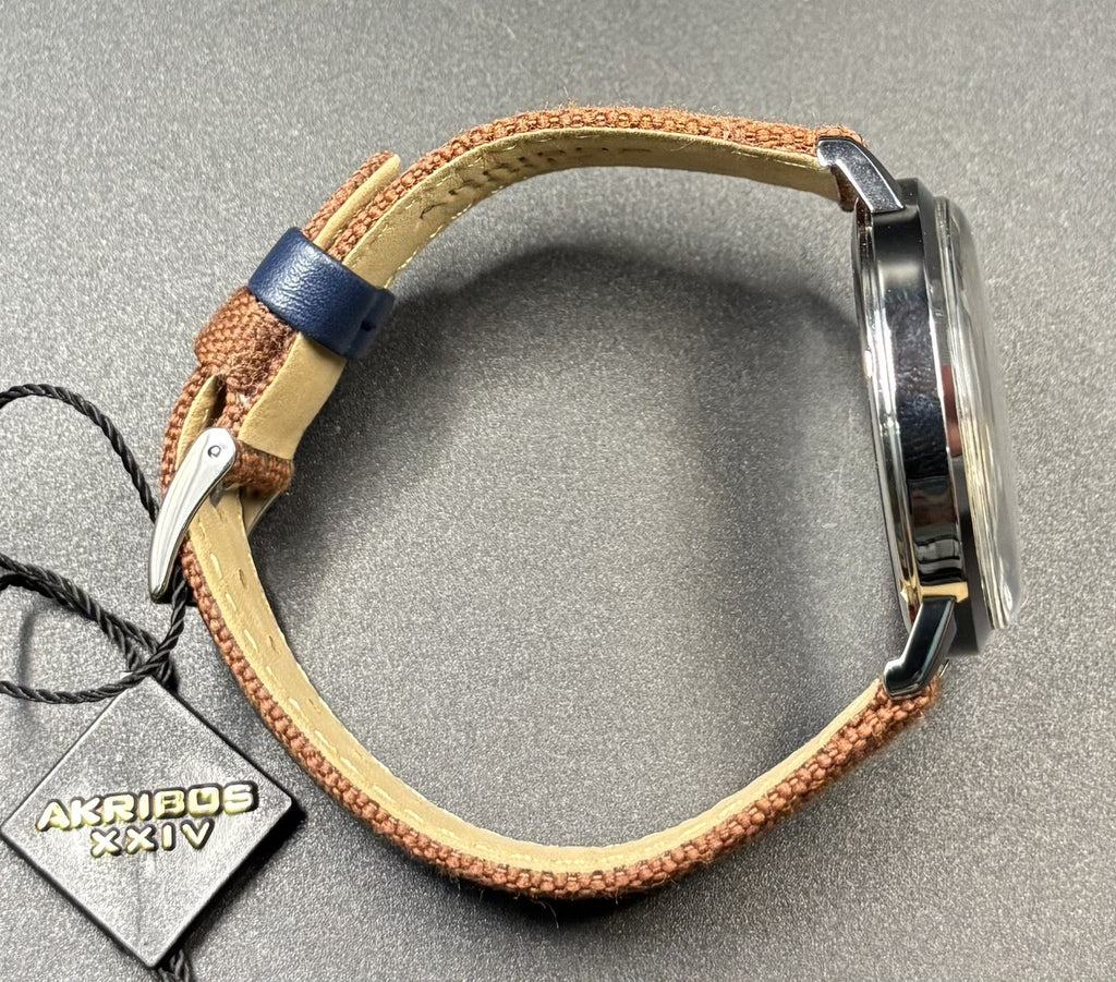 Mens Akribos XXIV AK1025BRBU Quartz Day Classic Leather Strap 41mm FREE SHIPPING