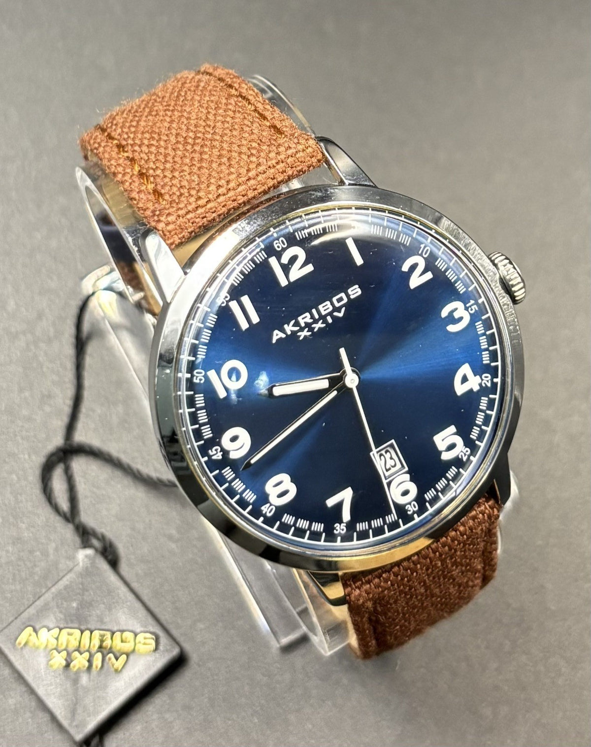 Mens Akribos XXIV AK1025BRBU Quartz Day Classic Leather Strap 41mm FREE SHIPPING