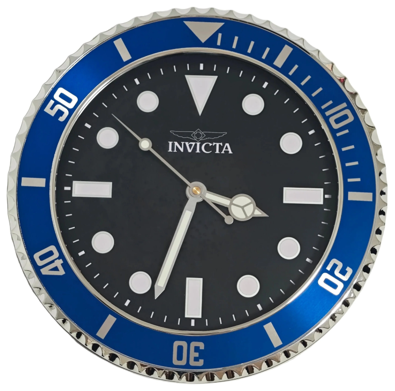 70045 - Invcta Pro Diver Wall Clock, Black Dial, Blue Bezel