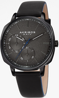 AKRIBOS AK1022BK Black Tone Case with Black Leather Strap, Gunmetal Dial with Gunmetal Hands 42 mm Quartz Movement