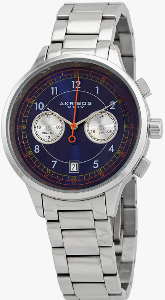 Akrubos XXIV Chronograph, Silver Band,  Blue Dial 43 mm Quartz AK1071SSBU