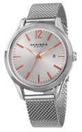 AKRIBUS - AK920SS Silver Tone Case on Silver Bracelet, Silver dial with Rose Gold Tone Hands  41 mm Quartz Movement