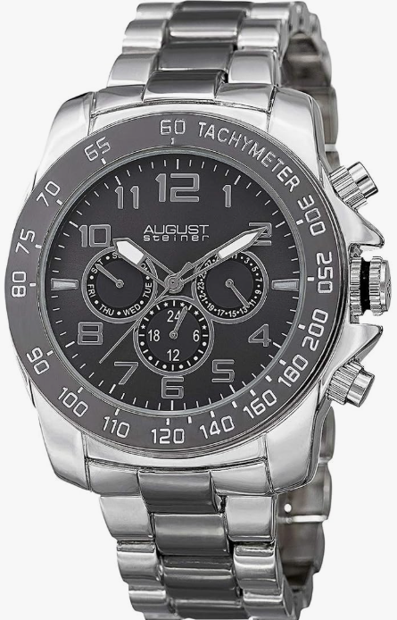 August Steiner Men's Swiss Quartz Black Dial Stainless Steel Band Chronograph Watch AS8095TTB