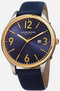 Akribos XXIV AK869BU Blue Sunray Date Dial Blue Leather Strap Watch
