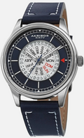 Akribos - AK1126SSBU Ion Plated Silver Case, Blue Dial Blue Leather Strap Quartz AK1126SSBU