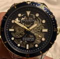 Akribos Automatic Skeleton Dial Two-Tone Blue Bezel 100m Diver - AK1135SSTTYG