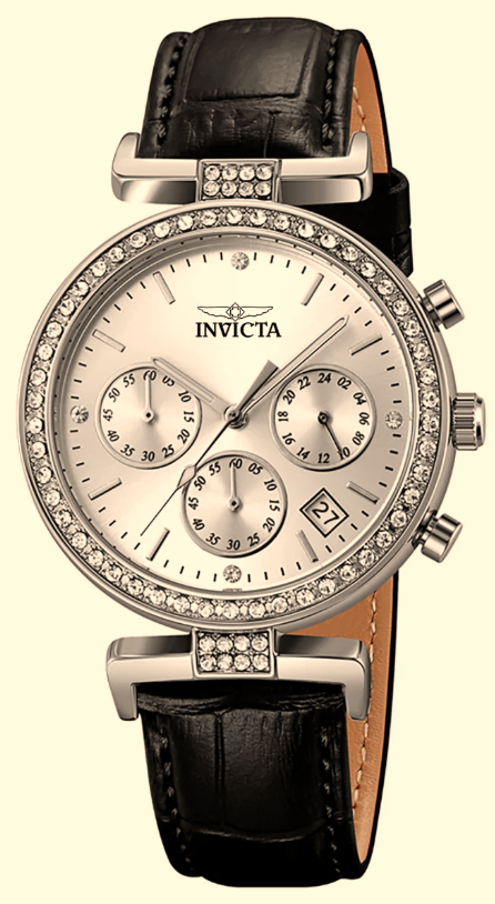 Invicta Celestial Lady 38mm Silver Tone Case Silver Metal Dial Black Band - 70367