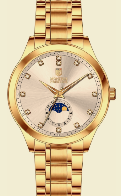 Invicta x Montres Prestige Men’s 42mm Gold Tone Moon Phase Watch MPW-0365