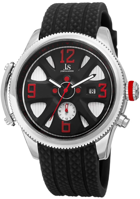 Men's Joshua & Sons Two Time Zone Date Polyurethane Strap Quartz Watch (JX101SSB)